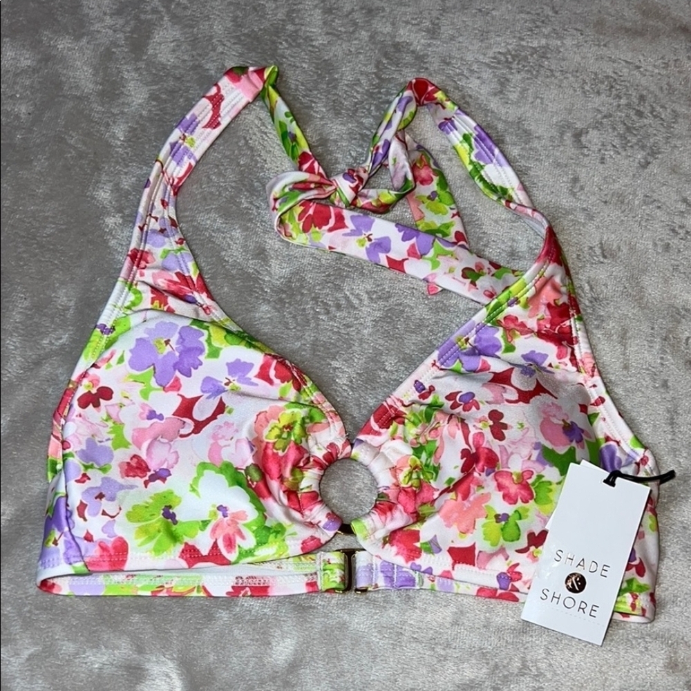 NWT Shade & Shore Multicolor Floral Bikini Halter Style Swim Top Small
